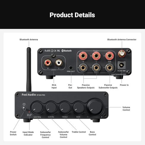 Fosi Audio Vol20 Bluetooth Volume Control Conber و BT30D Pro Bluetooth Subwoofer Amplifier 2.1 لسطح المكتب/الخارجي/مكبرات الصوت in Saudi Arabia