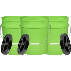 House Naturals 5 Gallon Food Grade Made in USA Lime Green Plastic Bucket with Screw On Air Tight Double Gasket Lid (3 Pack) in Kuwait