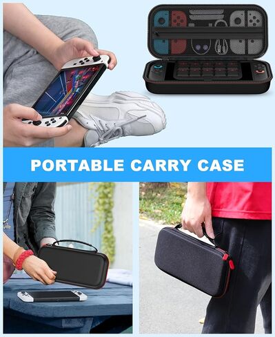 Switch 2 Case for Nintendo Switch 2 (2025)/Switch/OLED, with 4-in-1 Accessories Bundle Kit for Nintendo Switch 2, 1X Transparent Switch Protective Cover+2X Screen Protectors+4X Thumb Caps, Accessories Set with Carrying Case for Switch in Saudi Arabia