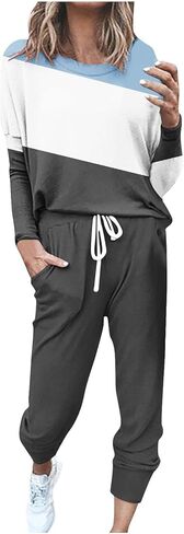 Two Piece Outfits for Women Two Piece Lounge Sets Color Block Patchwork Sweatshirt Jogger Pants 2025 Tracksuit in Saudi Arabia