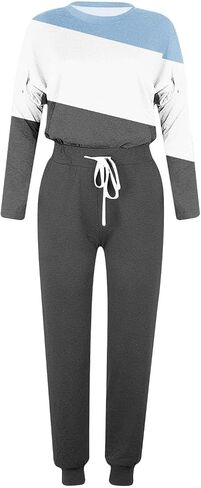 Two Piece Outfits for Women Two Piece Lounge Sets Color Block Patchwork Sweatshirt Jogger Pants 2025 Tracksuit in Saudi Arabia