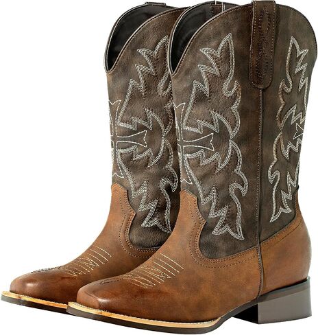 shesole poots wide wide cowboy boots for women - square toe & Classic Ticking with Earth Tones ، Insovable Cushion Insoles | الراحة الفسيحة للعجول الكاملة in Saudi Arabia