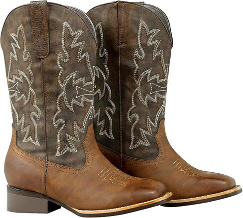 shesole poots wide wide cowboy boots for women - square toe & Classic Ticking with Earth Tones ، Insovable Cushion Insoles | الراحة الفسيحة للعجول الكاملة in Saudi Arabia