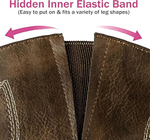 shesole poots wide wide cowboy boots for women - square toe & Classic Ticking with Earth Tones ، Insovable Cushion Insoles | الراحة الفسيحة للعجول الكاملة in Saudi Arabia