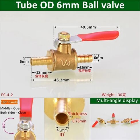 Red Handle Small Valve 6-14mm Hose Barb Inline Brass Water Oil Air Gas Fuel Line Ball Valve Pipe Fittings 1Pcs(OD 6mm,5PCS) in Saudi Arabia