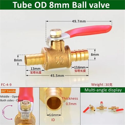 Red Handle Small Valve 6-14mm Hose Barb Inline Brass Water Oil Air Gas Fuel Line Ball Valve Pipe Fittings 1Pcs(OD 6mm,5PCS) in Saudi Arabia
