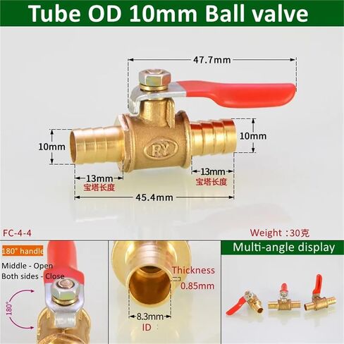 Red Handle Small Valve 6-14mm Hose Barb Inline Brass Water Oil Air Gas Fuel Line Ball Valve Pipe Fittings 1Pcs(OD 6mm,5PCS) in Saudi Arabia