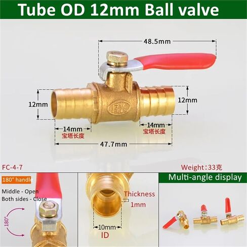 Red Handle Small Valve 6-14mm Hose Barb Inline Brass Water Oil Air Gas Fuel Line Ball Valve Pipe Fittings 1Pcs(OD 6mm,5PCS) in Saudi Arabia