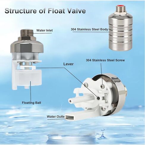 1PCS Automatic Water Level Control Valve, 1/2" to 3/4'' Water Trough Float Valve, 304 Stainless Steel Float Valve for Water Tank, Pool, Livestock in Kuwait