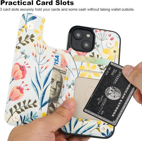 HAOPINSH for iPhone 14 Case Wallet Compatible with MagSafe Wireless Charging, Floral Flower Pattern Back Flip Folio RFID Blocking Leather Kickstand Card Slots Case Double Magnetic Clasp Cover 6.1" in Kuwait