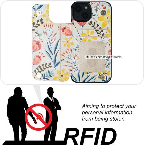 HAOPINSH for iPhone 14 Case Wallet Compatible with MagSafe Wireless Charging, Floral Flower Pattern Back Flip Folio RFID Blocking Leather Kickstand Card Slots Case Double Magnetic Clasp Cover 6.1" in Kuwait