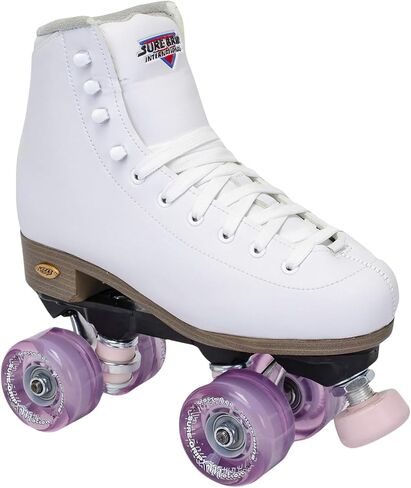 Sure-Grip Fame White Outdoor Unisex Roller Skates with Pink Motion Wheels - Vegan Boot with Microfiber Lining - Rock Nylon Plates & Aluminum Trucks - Matching Pink Cushions and Toe Stop in Saudi Arabia