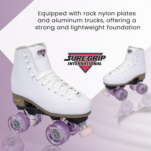 Sure-Grip Fame White Outdoor Unisex Roller Skates with Pink Motion Wheels - Vegan Boot with Microfiber Lining - Rock Nylon Plates & Aluminum Trucks - Matching Pink Cushions and Toe Stop in Saudi Arabia