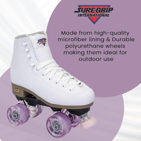 Sure-Grip Fame White Outdoor Unisex Roller Skates with Pink Motion Wheels - Vegan Boot with Microfiber Lining - Rock Nylon Plates & Aluminum Trucks - Matching Pink Cushions and Toe Stop in Saudi Arabia