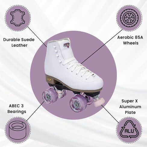 Sure-Grip Fame White Outdoor Unisex Roller Skates with Pink Motion Wheels - Vegan Boot with Microfiber Lining - Rock Nylon Plates & Aluminum Trucks - Matching Pink Cushions and Toe Stop in Saudi Arabia