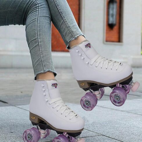 Sure-Grip Fame White Outdoor Unisex Roller Skates with Pink Motion Wheels - Vegan Boot with Microfiber Lining - Rock Nylon Plates & Aluminum Trucks - Matching Pink Cushions and Toe Stop in Saudi Arabia