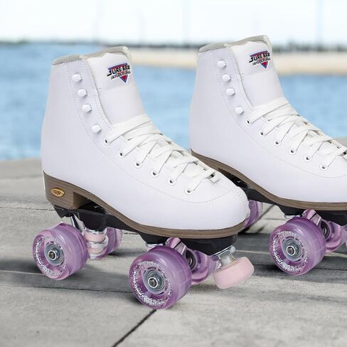 Sure-Grip Fame White Outdoor Unisex Roller Skates with Pink Motion Wheels - Vegan Boot with Microfiber Lining - Rock Nylon Plates & Aluminum Trucks - Matching Pink Cushions and Toe Stop in Saudi Arabia