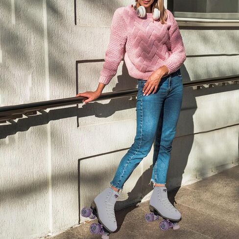 Sure-Grip Fame White Outdoor Unisex Roller Skates with Pink Motion Wheels - Vegan Boot with Microfiber Lining - Rock Nylon Plates & Aluminum Trucks - Matching Pink Cushions and Toe Stop in Saudi Arabia