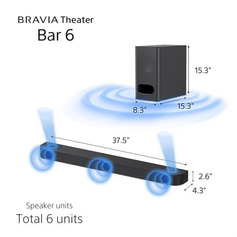 Sony BRAVIA Theater System 6, 5.1ch Home Theater System Sound bar with subwoofer and Rear Speakers, Surround Sound by Dolby Atmos/DTS:X Compatible HT-S60 in Saudi Arabia
