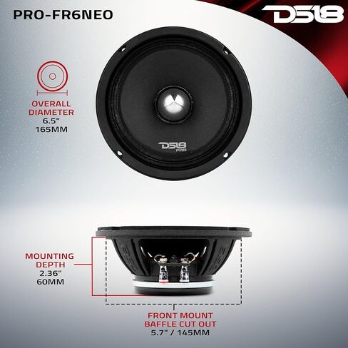 DS18 PRO-FR6NEO Loudspeaker- 6.5", Full-Range, Silver Aluminum Bullet, 450W Max, 225W RMS, 4 Ohms, Neodymium Magnet - The Most Elegant Neodymium Full Range Loudspeakers Available (Renewed) in Saudi Arabia