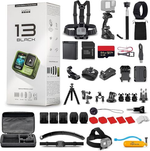 GoPro Hero13 (Hero 13) باللون الأبيض القطبي - كاميرا عمل مقاومة للماء مع فيديو 5.3k HDR ، 27 ميجابكسل صور ، 1/1.9 "مستشعر الصور ، البث المباشر ، كاميرا ويب + 64 جيجابايت ومجموعة إكسسوارات 50 قطعة - حزمة - حزمة in Kuwait