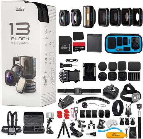 GoPro Hero13 (Hero 13) باللون الأبيض القطبي - كاميرا عمل مقاومة للماء مع فيديو 5.3k HDR ، 27 ميجابكسل صور ، 1/1.9 "مستشعر الصور ، البث المباشر ، كاميرا ويب + 64 جيجابايت ومجموعة إكسسوارات 50 قطعة - حزمة - حزمة in Kuwait