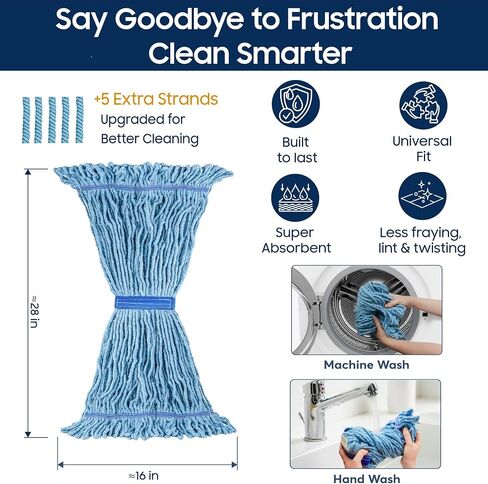 Commercial Mop Head Replacements, Industrial Mop Heads Blue Heavy Duty String Mopheads for Cleaning, Cotton Mophead Refill, Small Loop Mops, Moo String-Mop-Floor-Cleaning-Replacement (Pack of 6) in Saudi Arabia