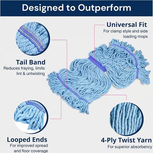 Commercial Mop Head Replacements, Industrial Mop Heads Blue Heavy Duty String Mopheads for Cleaning, Cotton Mophead Refill, Small Loop Mops, Moo String-Mop-Floor-Cleaning-Replacement (Pack of 6) in Saudi Arabia