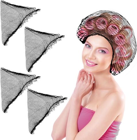 4 حزمة شبكات الشعر المثلث الأسود للنوم ، التفاف شعر شبكي كبير كبير لتجعيد التصفيف تصفيف الشعر الثابت تصفيفة الشعر تصفيف صالون- 70.8x31.5x31.5 بوصة (بوليستر) in Saudi Arabia