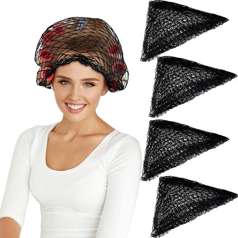 WILLBOND 8 Pcs Cotton Triangle Hair Net for Rollers, Women Mesh Hair Net Setting for Sleeping, 35 x 35 x 57 Inches, Black in Saudi Arabia