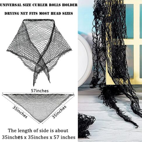 WILLBOND 8 Pcs Cotton Triangle Hair Net for Rollers, Women Mesh Hair Net Setting for Sleeping, 35 x 35 x 57 Inches, Black in Saudi Arabia