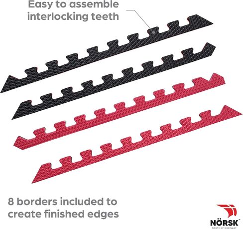 حصيرة تمرين قابلة للانعكاس Norsk 3/4 "البلاط الرغوي Eva المتداخلة السميك ، أرضيات صالة رياضية مثالية ، 4 بلاط و 8 قطع تقليم ، 16 قدمًا مربعًا. 24" x24 "، رمادي/أسود in Saudi Arabia