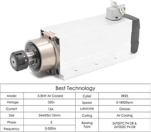 3.5kw ER25 air Cooled Spindle CNC Motor 4 Bearing Ceramic Ball 220v / 380v and 3.7kw VFD/Inverter(380v) in Kuwait