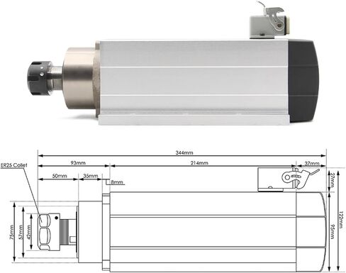 3.5kw ER25 air Cooled Spindle CNC Motor 4 Bearing Ceramic Ball 220v / 380v and 3.7kw VFD/Inverter(380v) in Kuwait