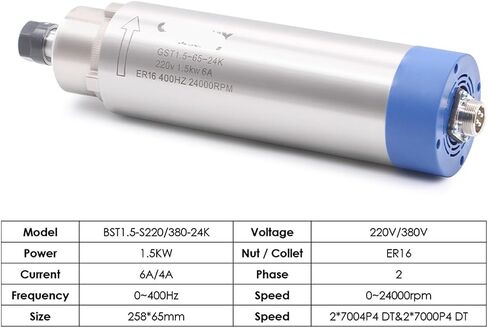1.5KW ER16 D65 220v/380v Air Cooled Spindle Motor Kit, 1.5KW QL Inverter/VFD 4 Bearings(220v) in Saudi Arabia