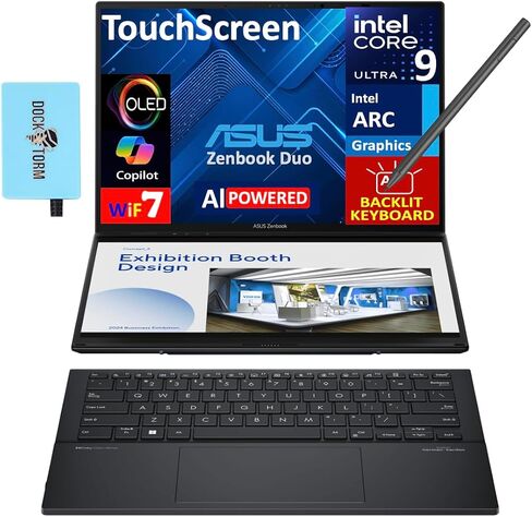 ASUS Zenbook Duo AI Powered 2-in-1 Laptop 14.0" Touchscreen OLED 2.8K Display (Intel Ultra 7-255H, 32GB LPDDR5X, 4TB PCIe SSD, Backlit KB, 2 Thunderbolt 4, WiFi 7, Win 11 Pro) w/DKZ USB Port Expander in Saudi Arabia