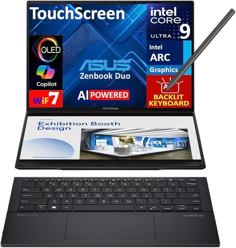 ASUS Zenbook Duo AI Powered 2-in-1 Laptop 14.0" Touchscreen OLED 2.8K Display (Intel Ultra 7-255H, 32GB LPDDR5X, 4TB PCIe SSD, Backlit KB, 2 Thunderbolt 4, WiFi 7, Win 11 Pro) w/DKZ USB Port Expander in Saudi Arabia
