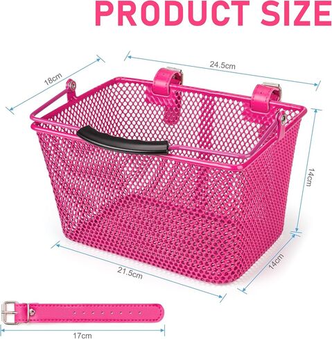 Kids Bike Basket - Front Bicycle Bike Basket for Boys and Girls - Bike Baskets with Adjustable PU Straps, Suitable for Most Children's Bicycles and Kids Tricycles in Saudi Arabia
