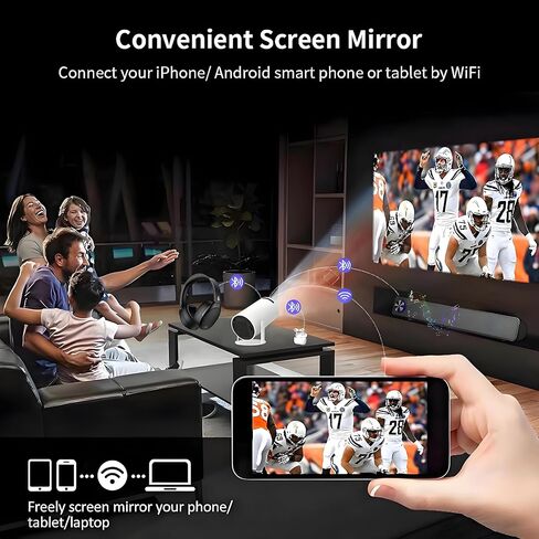 Netflix-Licensed Mini Projector WiFi and Bluetooth: Native 1080P Full HD Portable Projector - Auto Focus Movie Projector for Android iPhone TV HDMI in Saudi Arabia