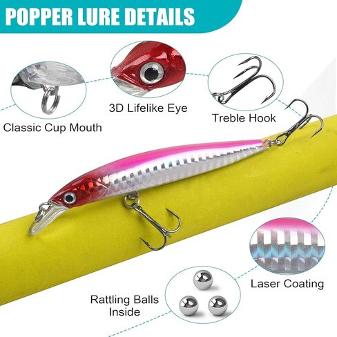 Fishing Lures Kit Hard Bait Set 8pcs Minnow Crankbait Jerkbaits Swimbaits Popper Pencil Artificial Bait Kit for Bass Trout Walleye Redfish Saltwater Freshwater Fishing Lures in Saudi Arabia