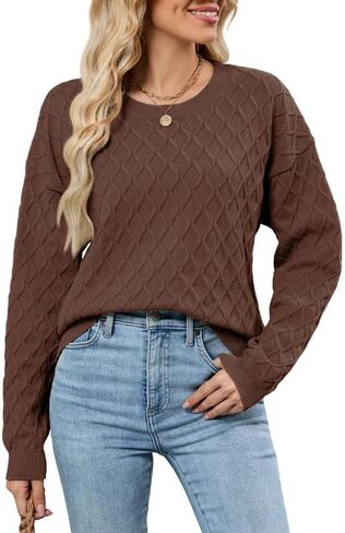 ZAFUL Women's Cable Knit Sweaters Trendy Fall Crewneck Long Sleeve Casual Loose Jumper Pullover Oversized Sweater Tops 2025 in Saudi Arabia