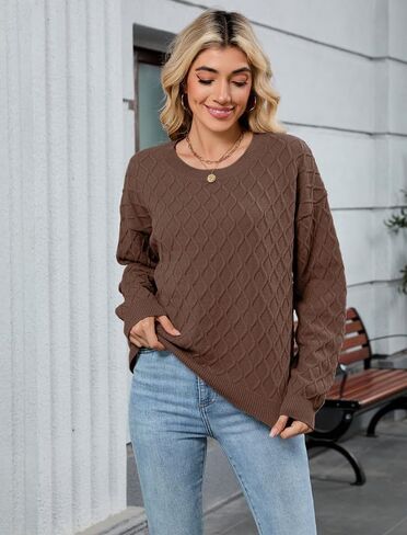 ZAFUL Women's Cable Knit Sweaters Trendy Fall Crewneck Long Sleeve Casual Loose Jumper Pullover Oversized Sweater Tops 2025 in Saudi Arabia
