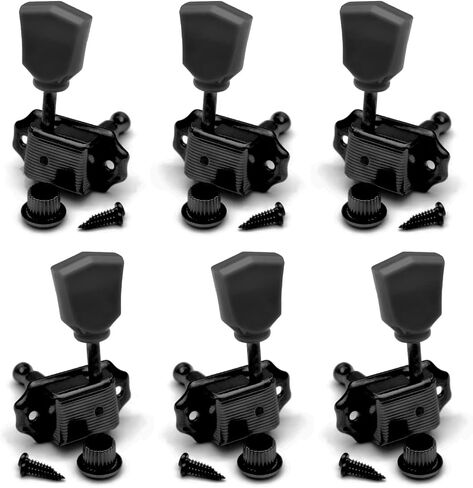 MAXCHEER 3R3L Vintage Guitar Deluxe String Tuning Pegs Machine Heads Greenish Button for Epiphone Les Paul Style Guitar Replacement (Black) in Saudi Arabia