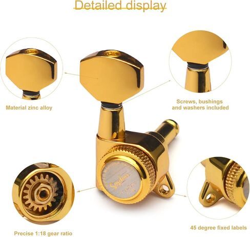 SAPHUE 6R Guitar Locking Tuners 1:18 Lock String Tuning Key Pegs Machine Head with Hexagonal Handle Replacement for Electric Folk or Acoustic Guitars (Gold) in Kuwait