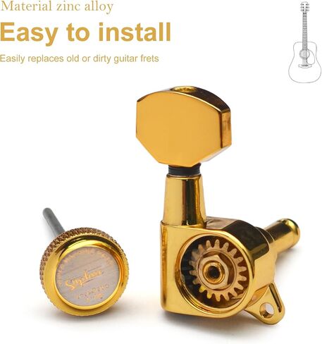 SAPHUE 6R Guitar Locking Tuners 1:18 Lock String Tuning Key Pegs Machine Head with Hexagonal Handle Replacement for Electric Folk or Acoustic Guitars (Gold) in Kuwait