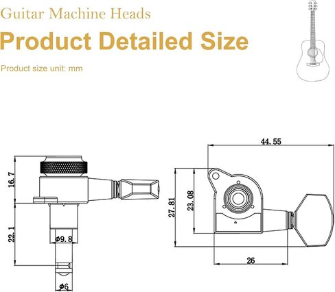 SAPHUE 6R Guitar Locking Tuners 1:18 Lock String Tuning Key Pegs Machine Head with Hexagonal Handle Replacement for Electric Folk or Acoustic Guitars (Gold) in Kuwait