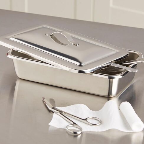 McKesson Medical Instrument Metal Tray - Stainless Steel Tray with Lid, Non-Sterile Autoclavable Surgical-Grade Steel, 8 7/8 in x 5 in x 2 in, 6 Count in Saudi Arabia