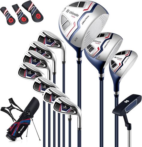 Gymax Golf Golf Clubs for Men ، 16pcs مجموعة غولف كاملة من السلامة اليمنى - 3 Woods (#1#3#5) ، و 5 Irons (#5#6#7#8#9) ، إسفين الرمال/الملعب ، مضرب ، 3 أغلفة رأس ، قطيع المطر والوقوف in Saudi Arabia