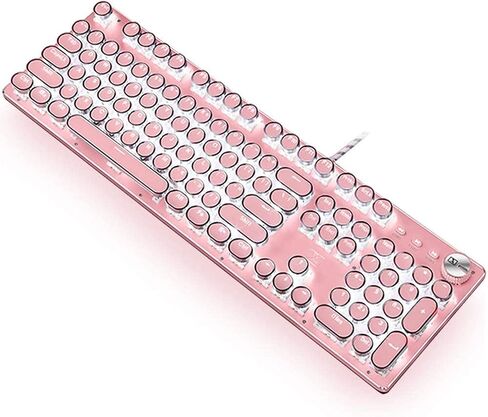 CC MALL Gaming Keyboard,Retro Punk Typewriter-Style, Blue Switches, White Backlight, USB Wired, for PC Laptop Desktop Computer, for Game and Office, Stylish White Mechanical Keyboard in Saudi Arabia