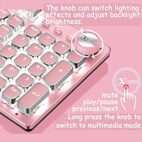 CC MALL Gaming Keyboard,Retro Punk Typewriter-Style, Blue Switches, White Backlight, USB Wired, for PC Laptop Desktop Computer, for Game and Office, Stylish White Mechanical Keyboard in Saudi Arabia